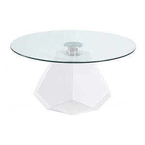 White And Clear Glass And Manufactured Wood Round Coffee Table 34"
