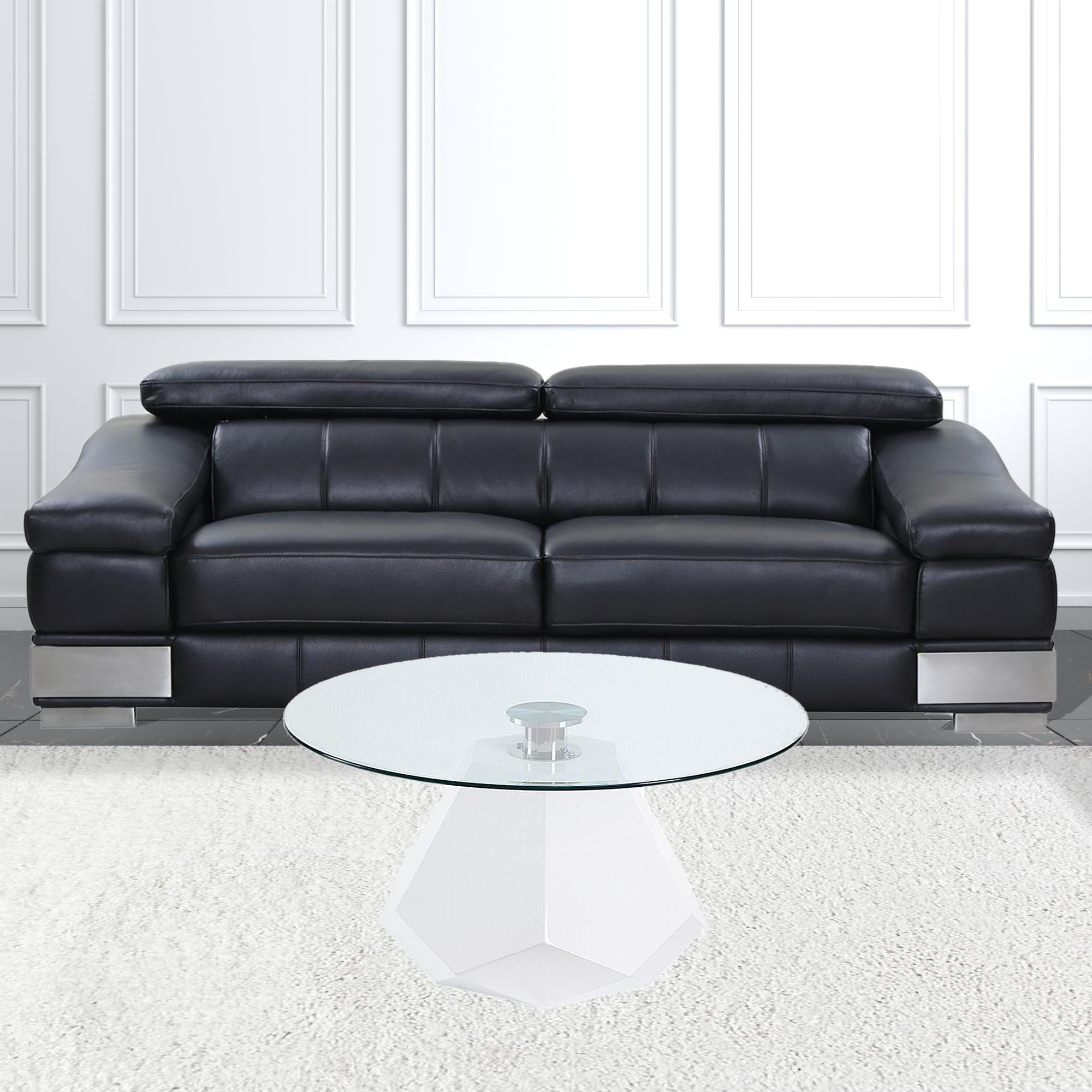 White And Clear Glass And Manufactured Wood Round Coffee Table 34"