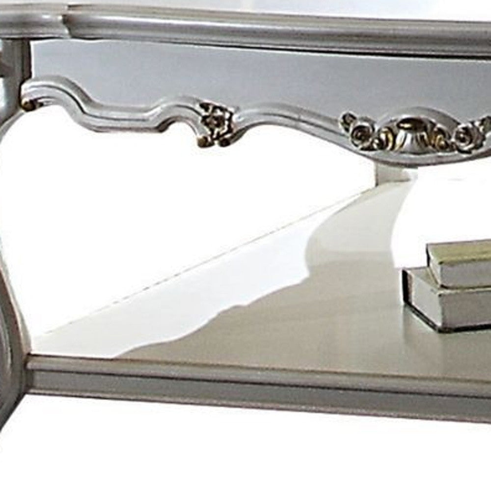 Mesa de centro rectangular de madera maciza de perla antigua de 47" y polirresina con estante