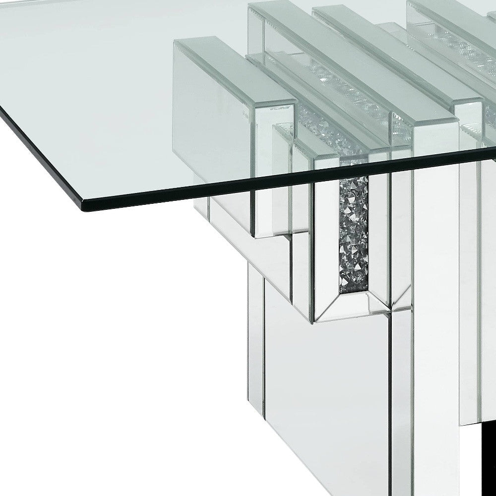 Mesa de centro rectangular con espejo de vidrio transparente y espejo de 47" y madera manufacturada