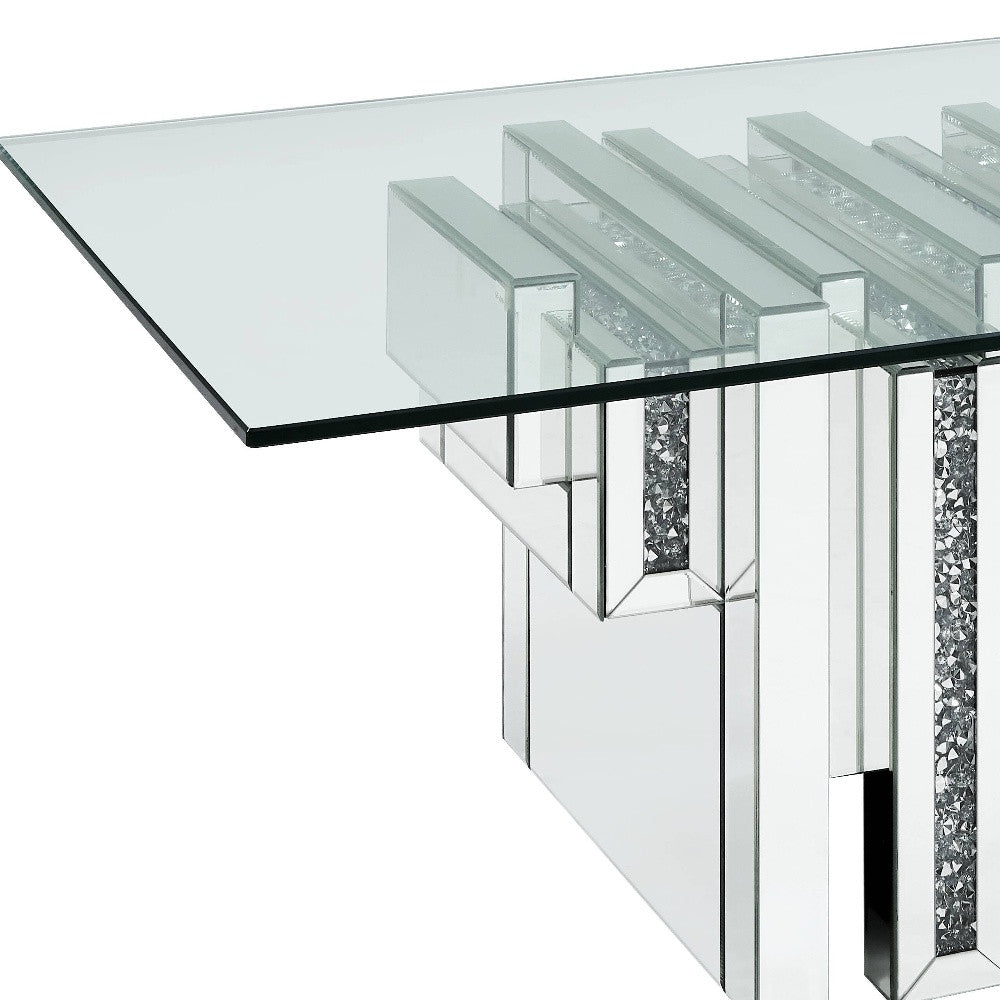 Mesa de centro rectangular con espejo de vidrio transparente y espejo de 47" y madera manufacturada