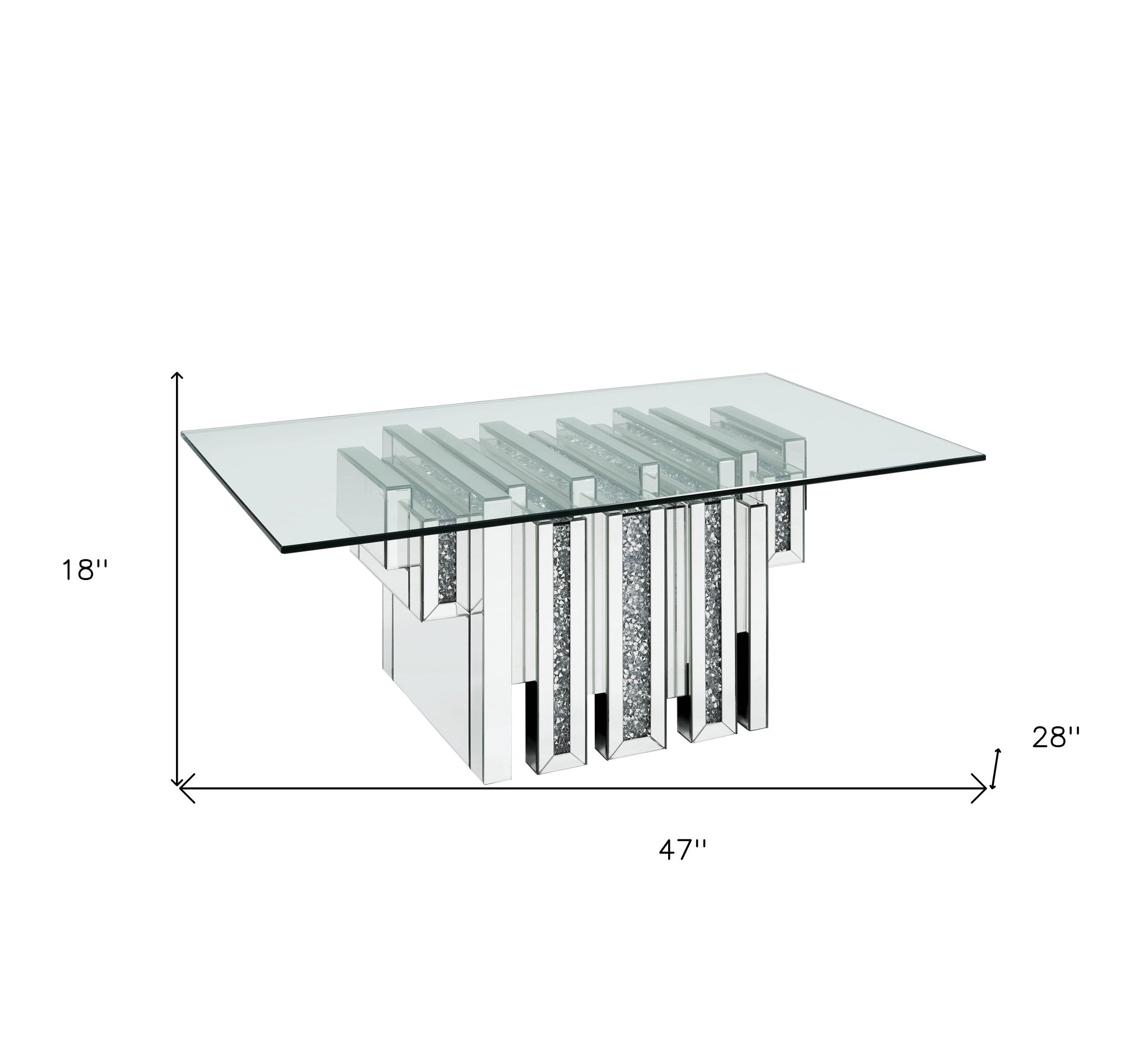 Mesa de centro rectangular con espejo de vidrio transparente y espejo de 47" y madera manufacturada