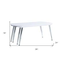 Mesa de centro de forma libre de madera y metal fabricada en cromo y vidrio blanco de 28