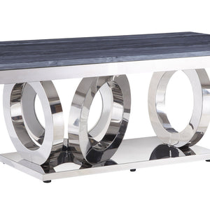 Mesa de centro rectangular con espejo de acero inoxidable y mármol artificial con estampado gris y plateado espejado de 51"