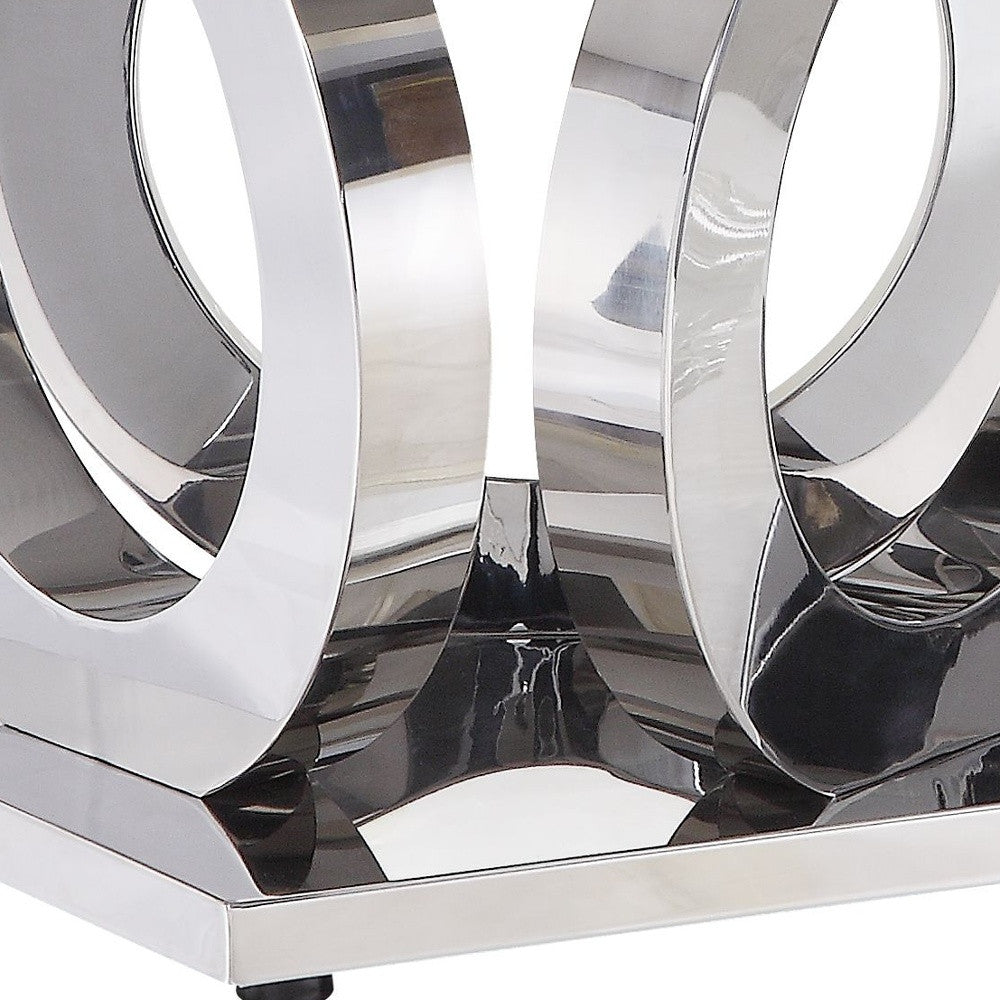 Mesa de centro rectangular con espejo de acero inoxidable y mármol artificial con estampado gris y plateado espejado de 51"