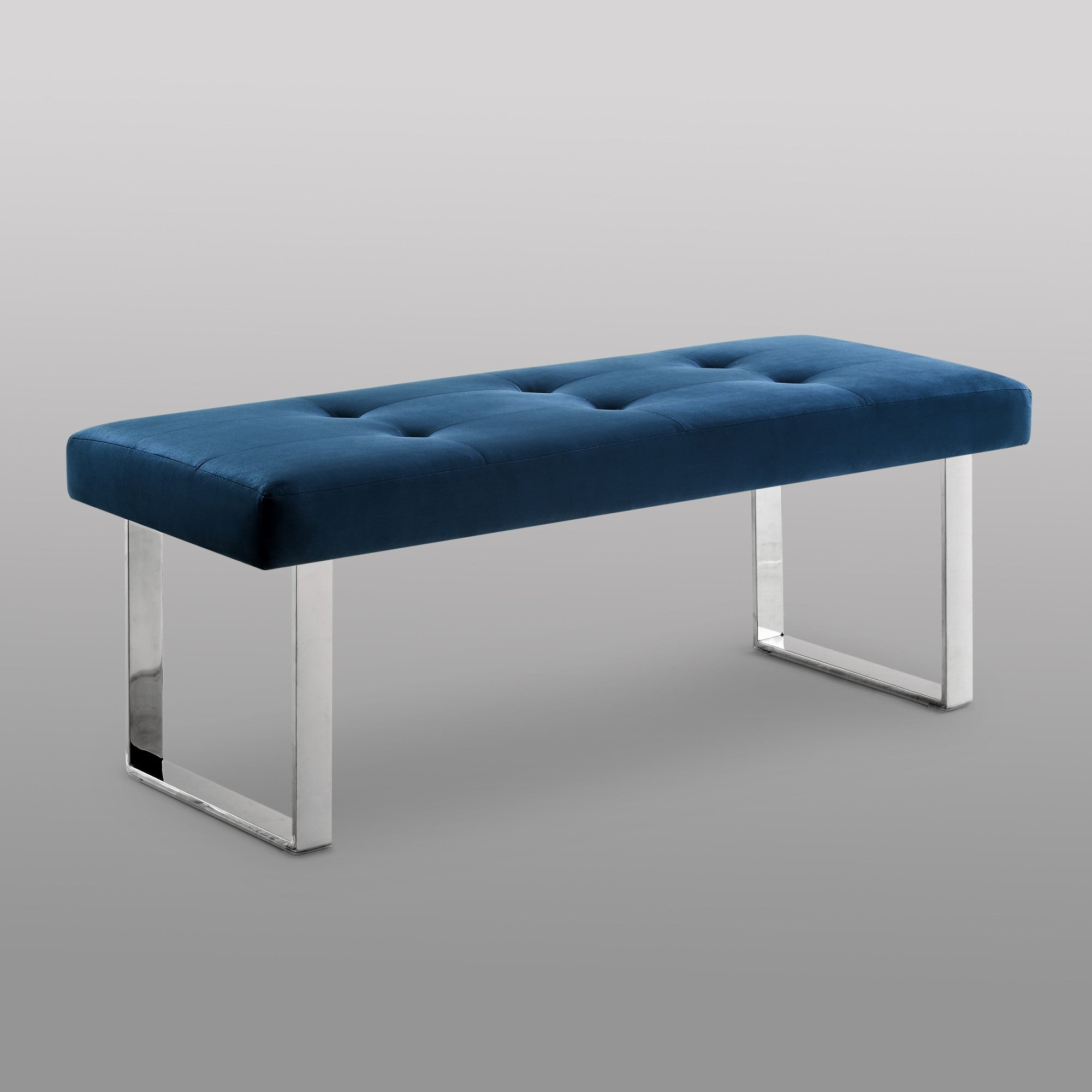 19" Silver And Navy Blue Upholstered Velvet Bedroom Bench
