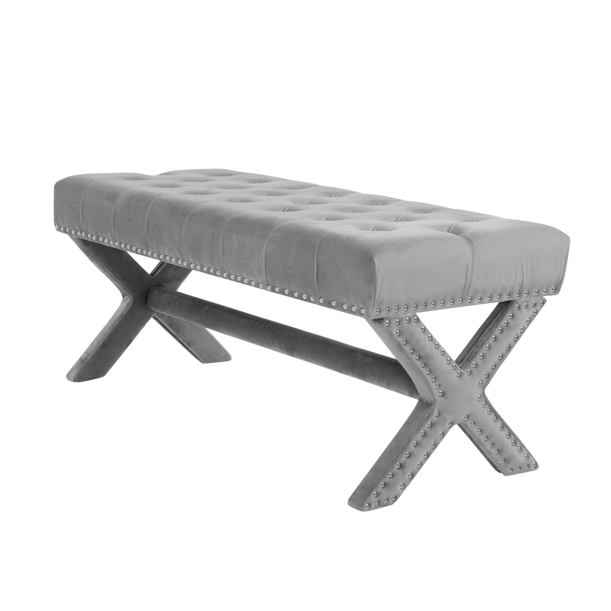 20" Gray Upholstered Velvet Bedroom Bench