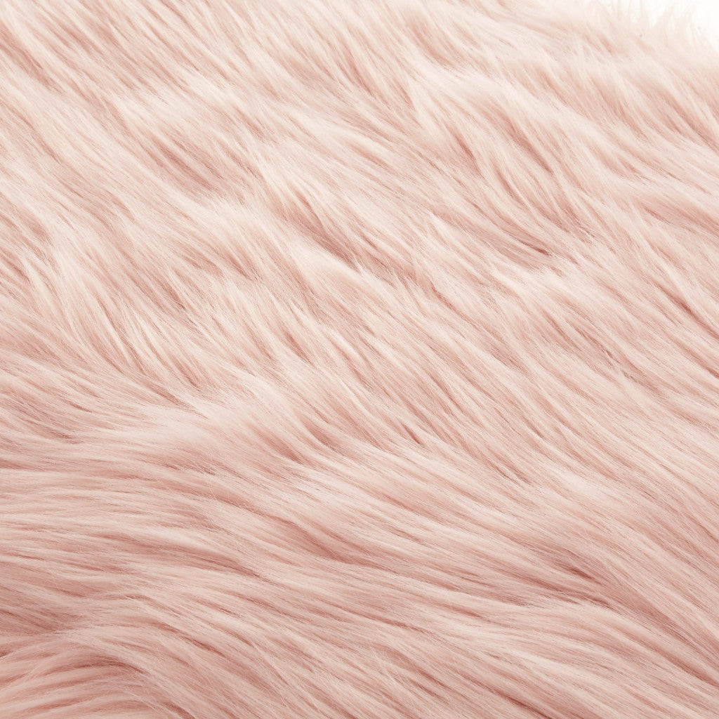 48" Rose And Silver Upholstered Faux Fur Bench