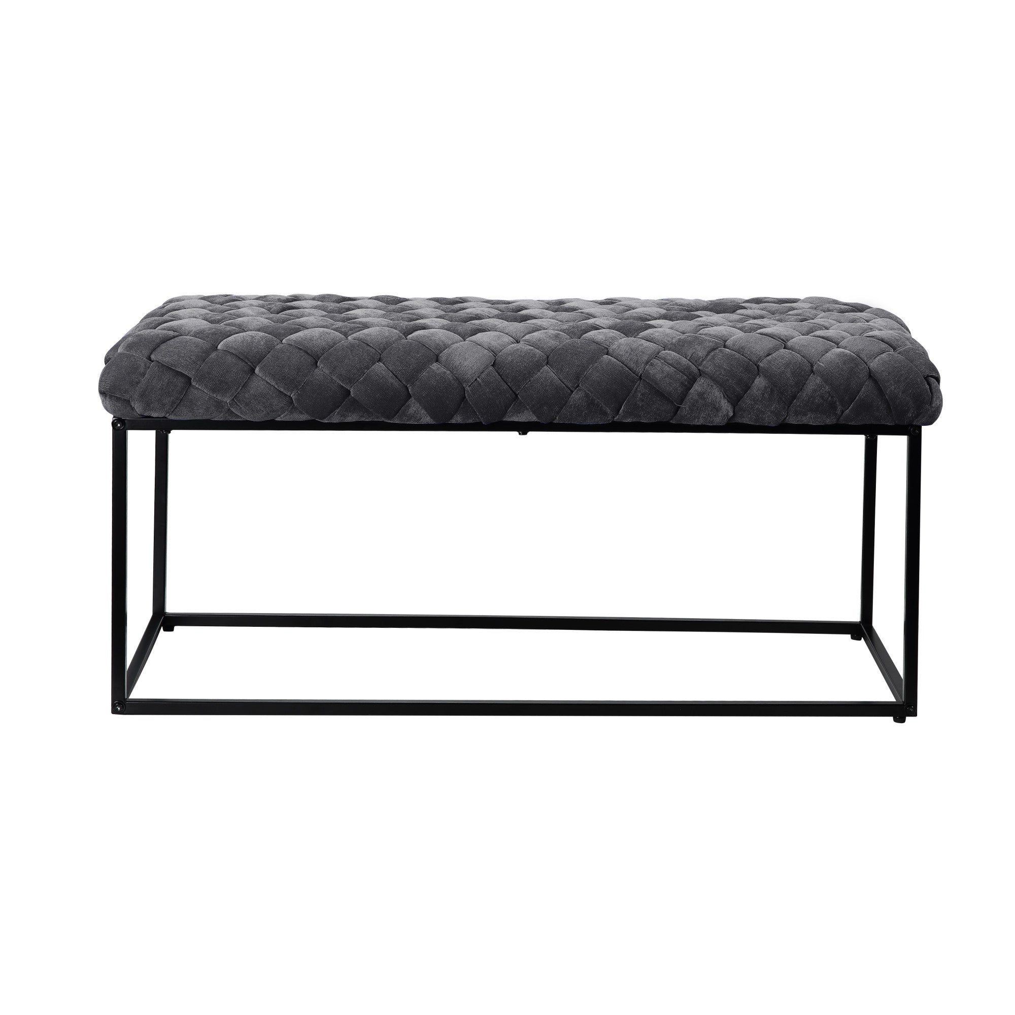 Gray And Black Upholstered Velvet Bench 39"