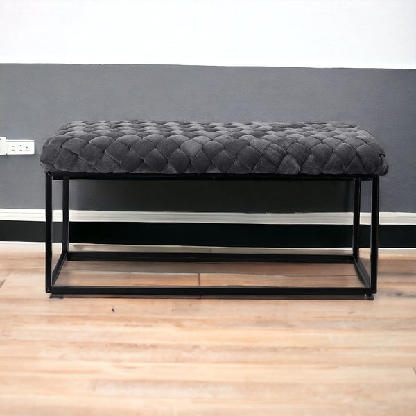 Gray And Black Upholstered Velvet Bench 39"