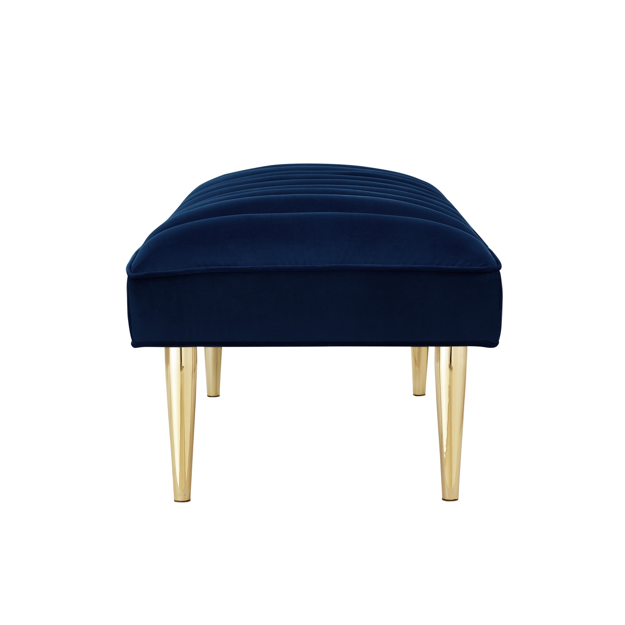 53" Navy Blue And Gold Upholstered Velvet Bench