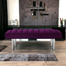Purple And Silver Upholstered Velvet Bench 53
