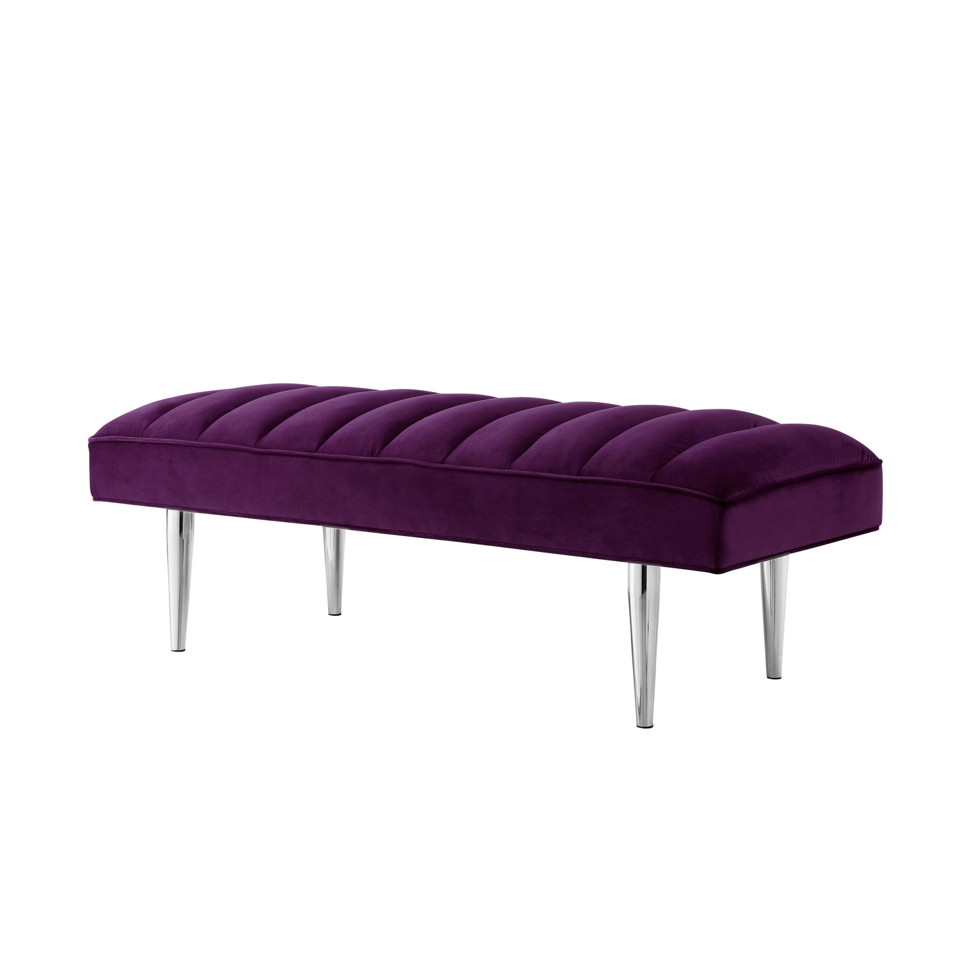 Purple And Silver Upholstered Velvet Bench 53"