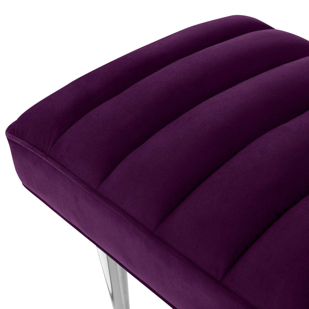 Purple And Silver Upholstered Velvet Bench 53"
