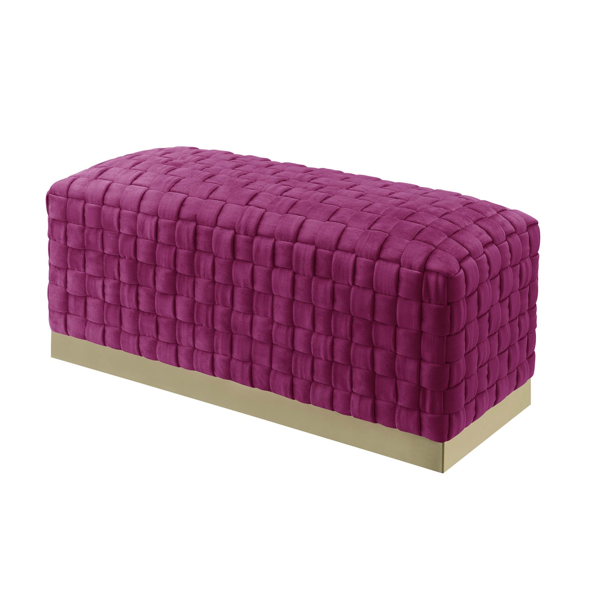 Fuchsia And Gold Upholstered Velvet Bench 40"