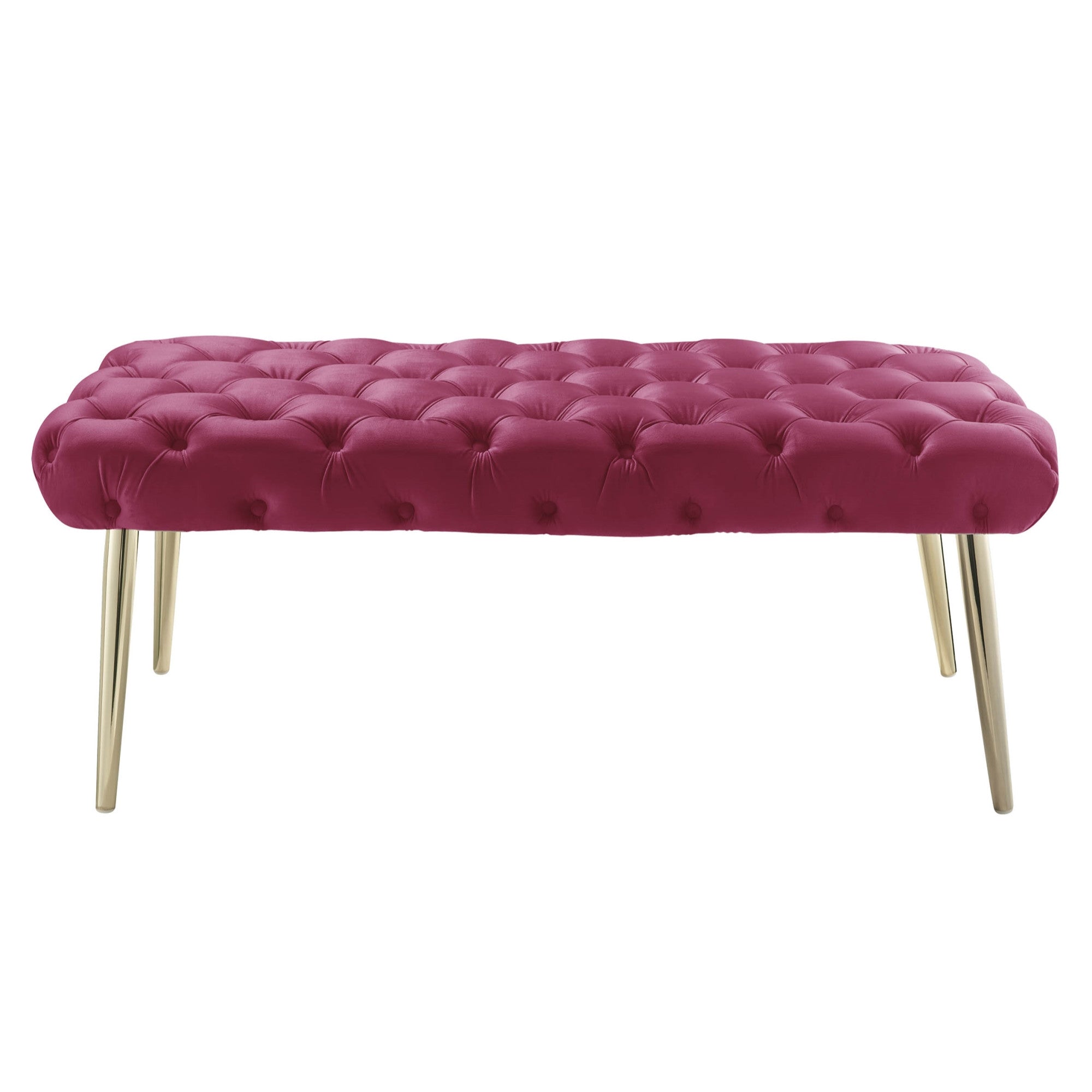 Fuchsia And Gold Upholstered Velvet Bench 48"