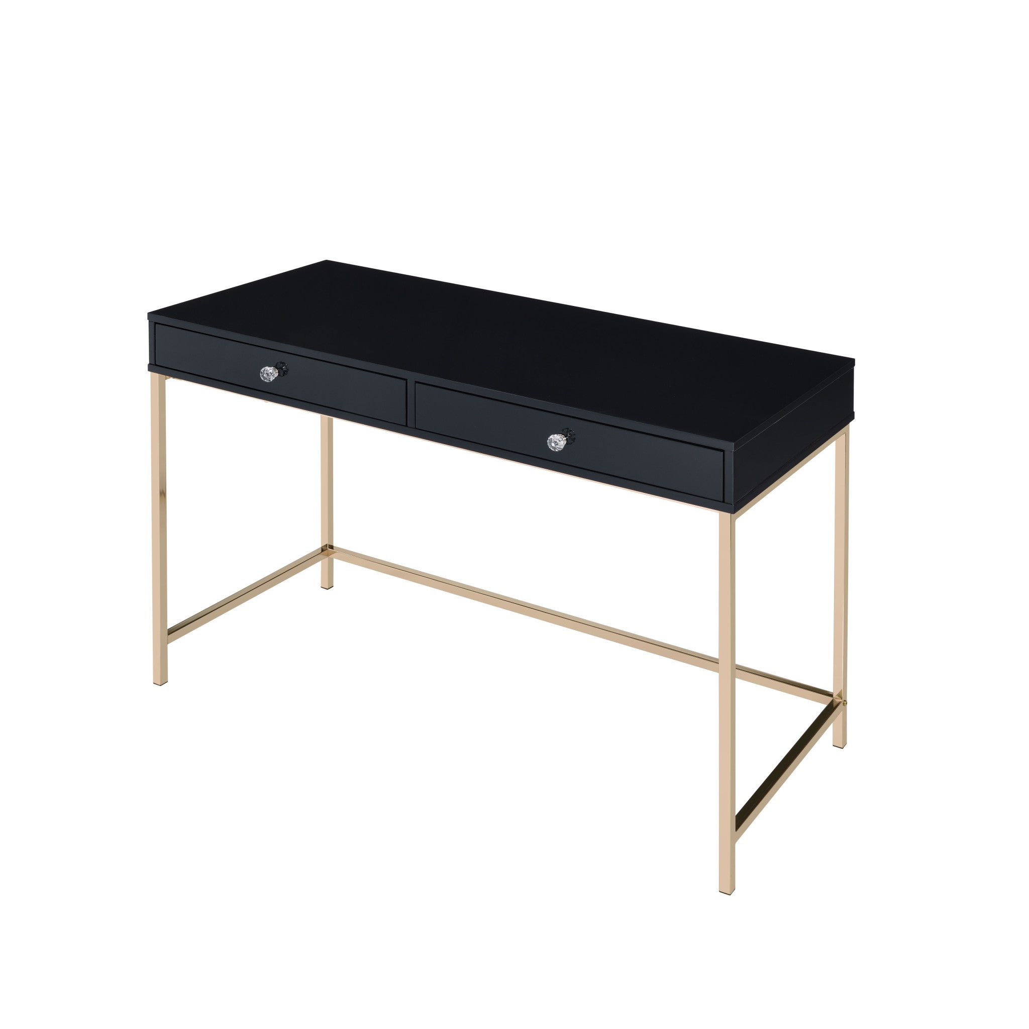 47" Black And Gold Wood Writing Desk With Two Drawers