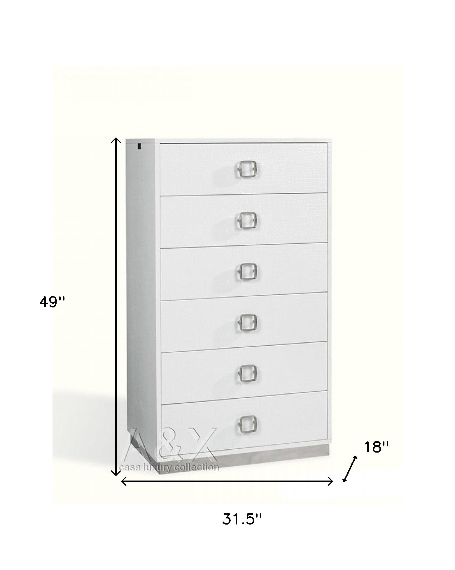 32" White Manufactured Wood + Solid Wood Stainless Steel Six Drawer Standard Chest