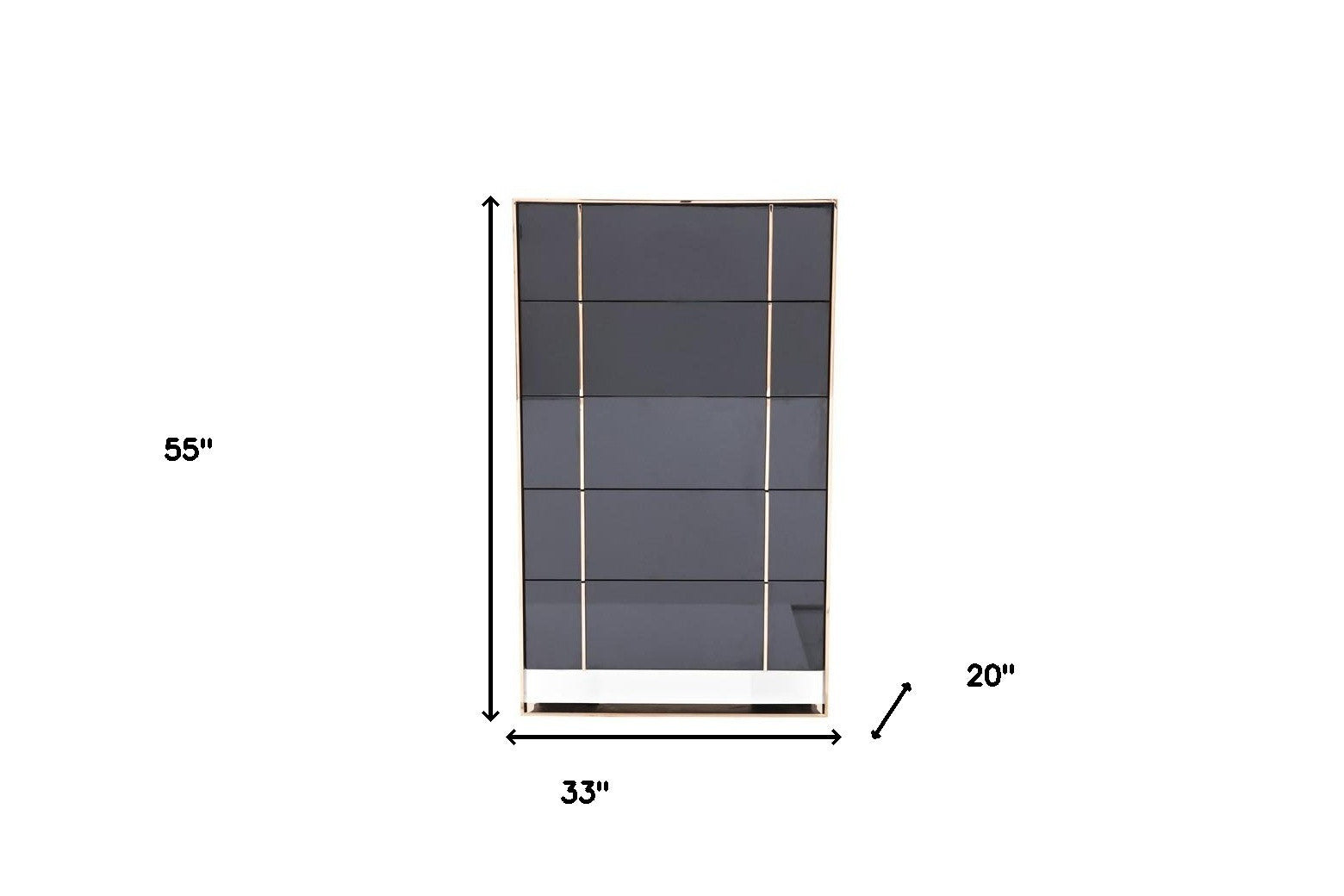33" Black Gold Manufactured Wood + Solid Wood Stainless Steel Five Drawer Standard Chest
