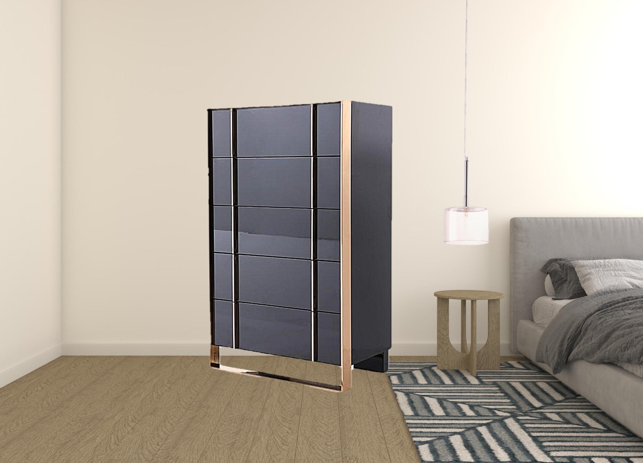 33" Black Gold Manufactured Wood + Solid Wood Stainless Steel Five Drawer Standard Chest