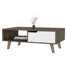 Mesa de centro rectangular de madera natural y marrón oscuro y blanca de 40