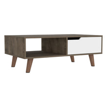 Mesa de centro rectangular de madera natural y marrón oscuro y blanca de 40