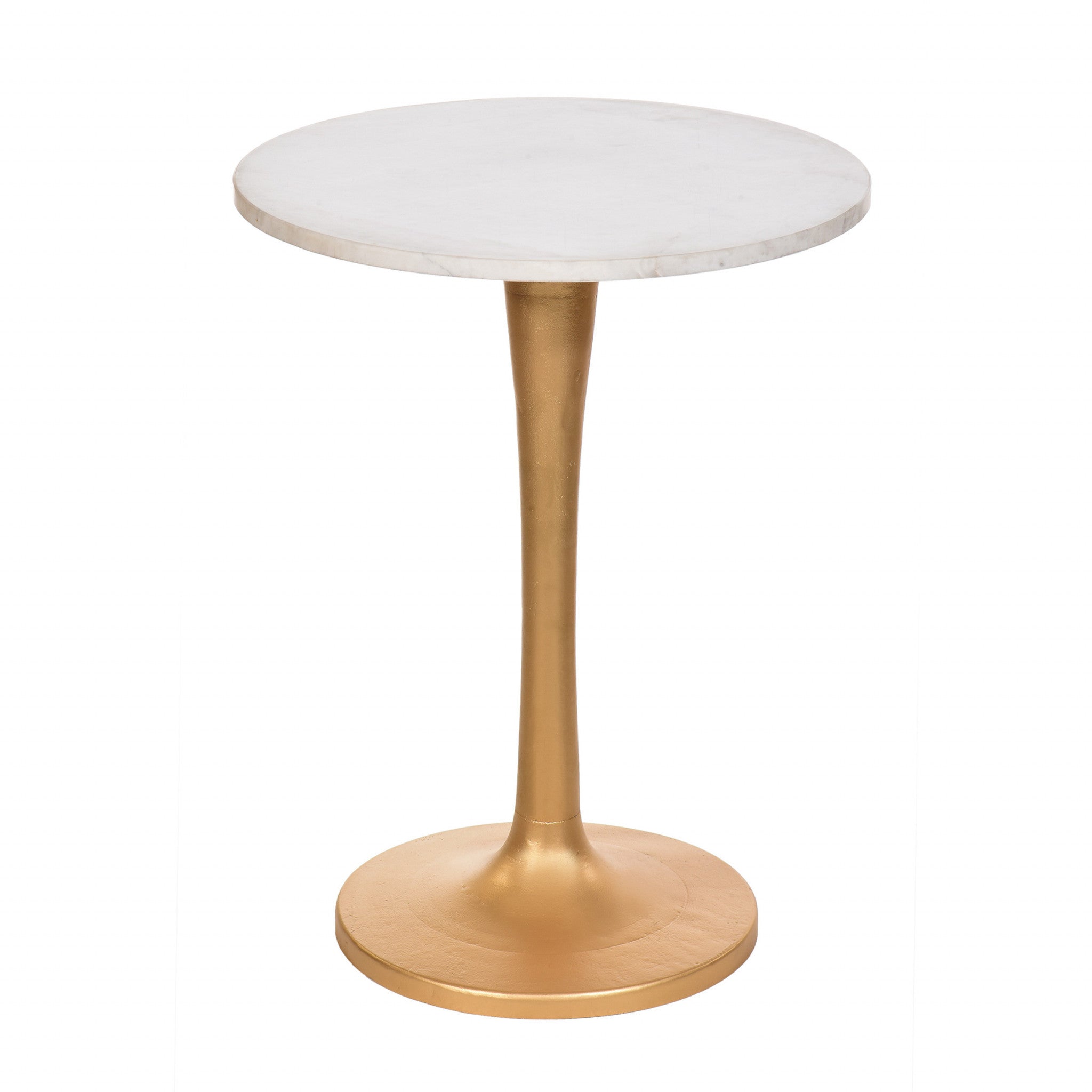 Gold And White Marble Round End Table 19"