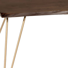 Mesa de centro rectangular de borde vivo de madera maciza marrón rústica y dorada de 42