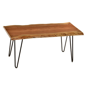 Mesa de centro rectangular de borde vivo de madera maciza negra y marrón natural de 42"