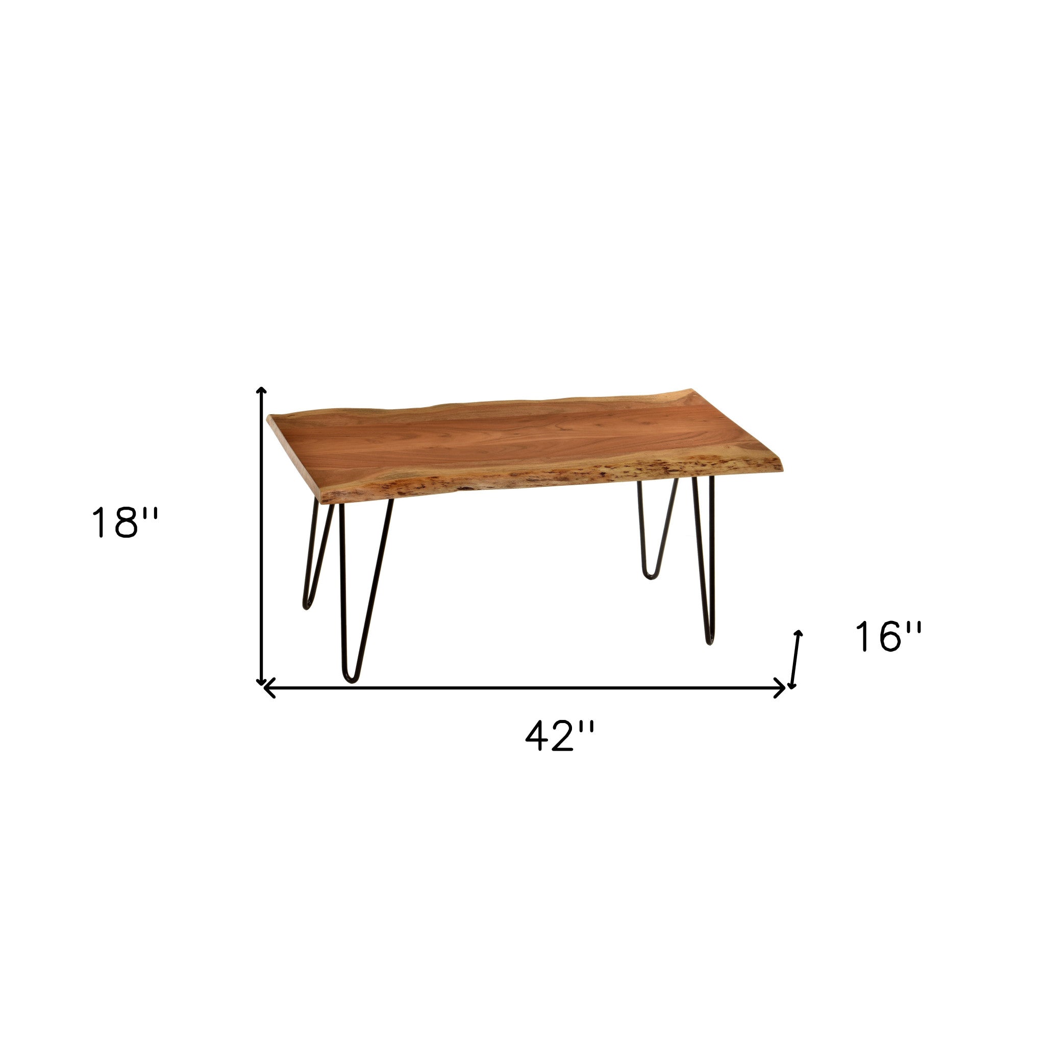 Mesa de centro rectangular de borde vivo de madera maciza negra y marrón natural de 42"