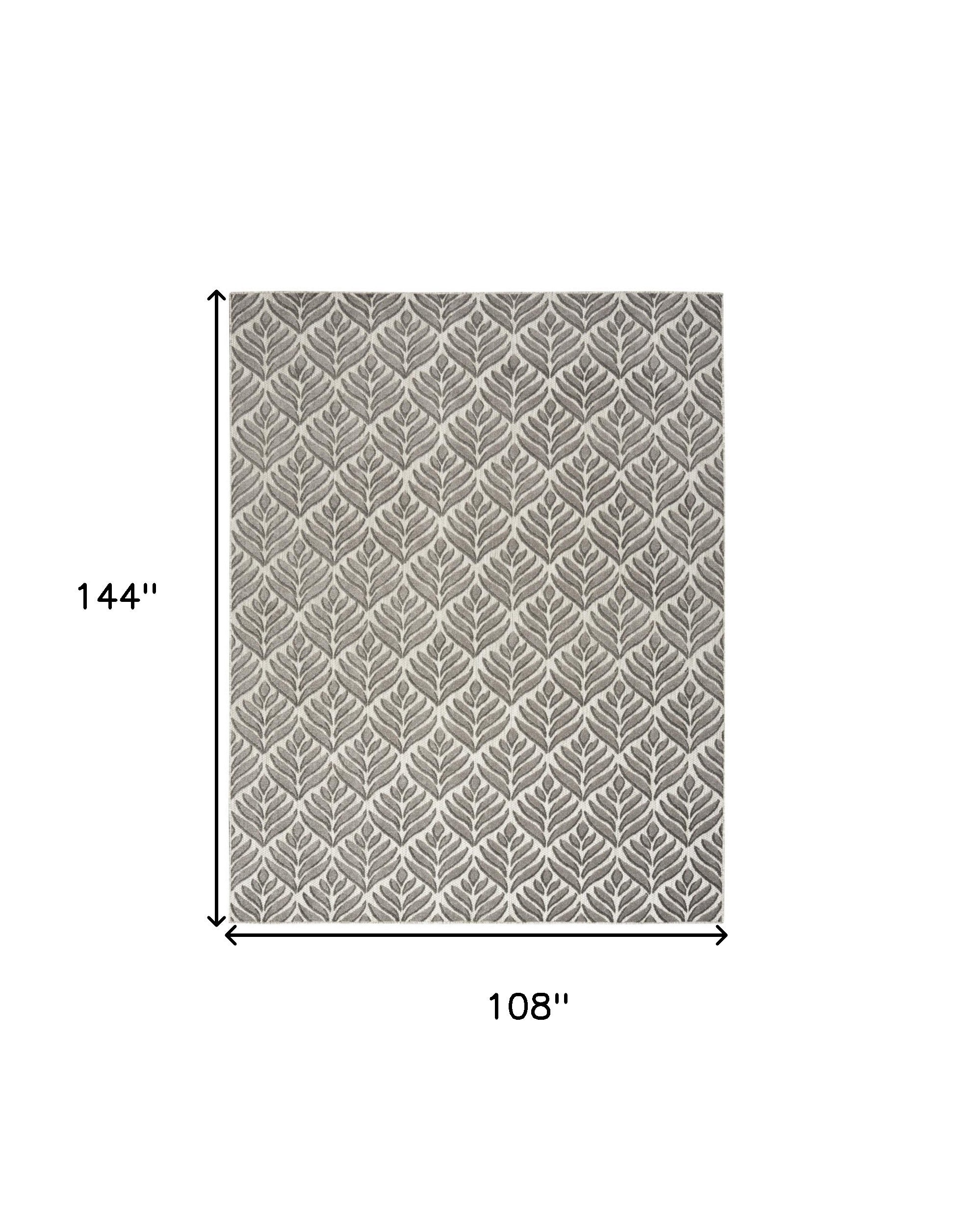 9' X 12' Charcoal Floral Stain Resistant Non Skid Area Rug