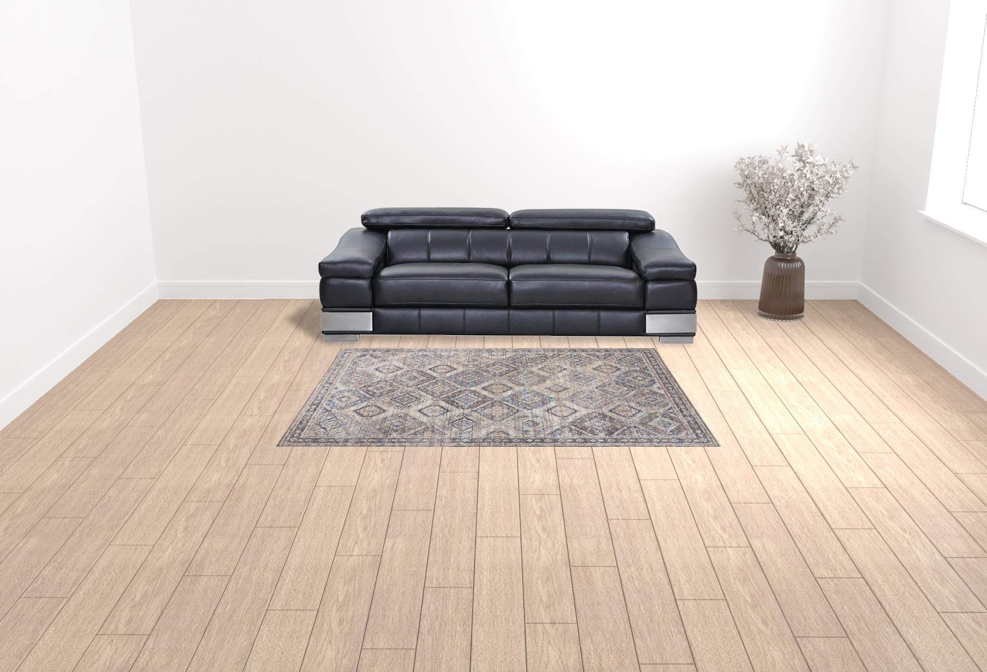 6' X 9' Ivory And Latte Medallion Distressed Washable Area Rug