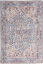 6' X 9' Blue And Orange Medallion Distressed Washable Area Rug