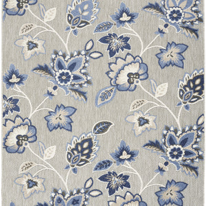 8' X 11' Blue And Grey Floral Stain Resistant Non Skid Area Rug