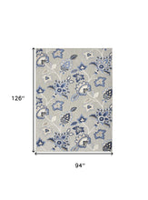 8' X 11' Blue And Grey Floral Stain Resistant Non Skid Area Rug