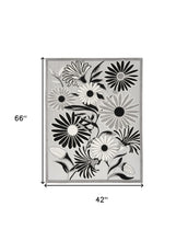 4' X 6' Black White Floral Stain Resistant Non Skid Area Rug