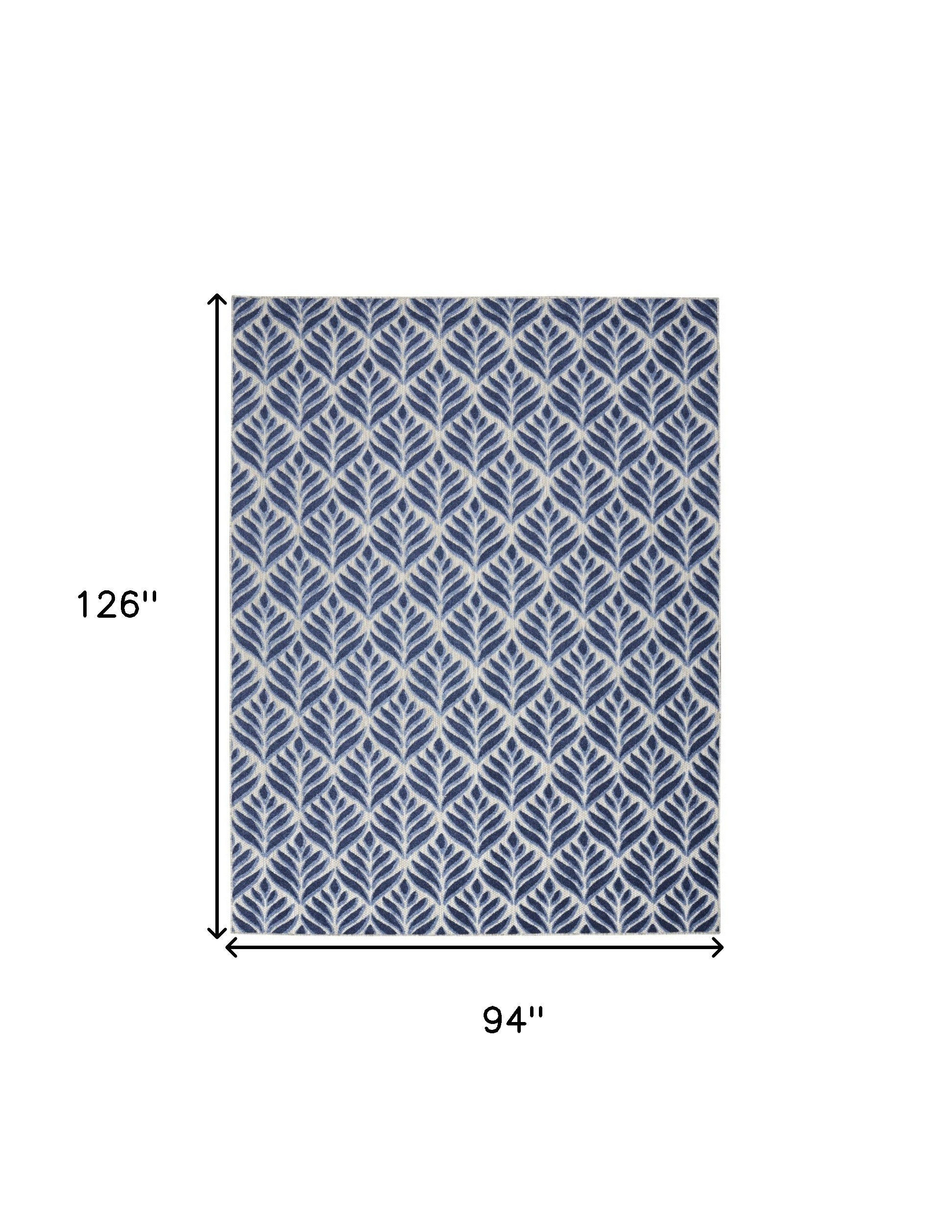 8' X 11' Blue Floral Stain Resistant Non Skid Area Rug