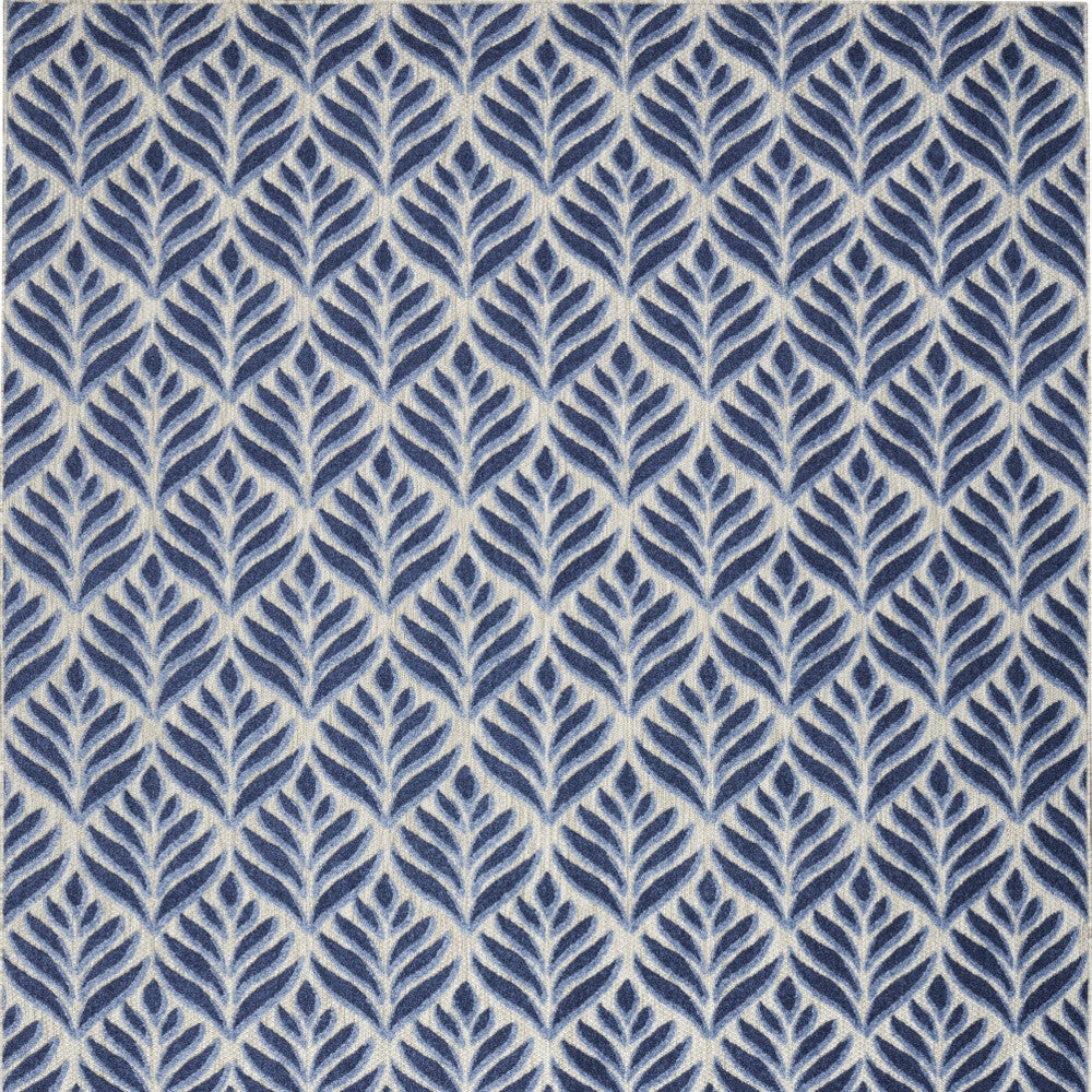 8' X 11' Blue Floral Stain Resistant Non Skid Area Rug