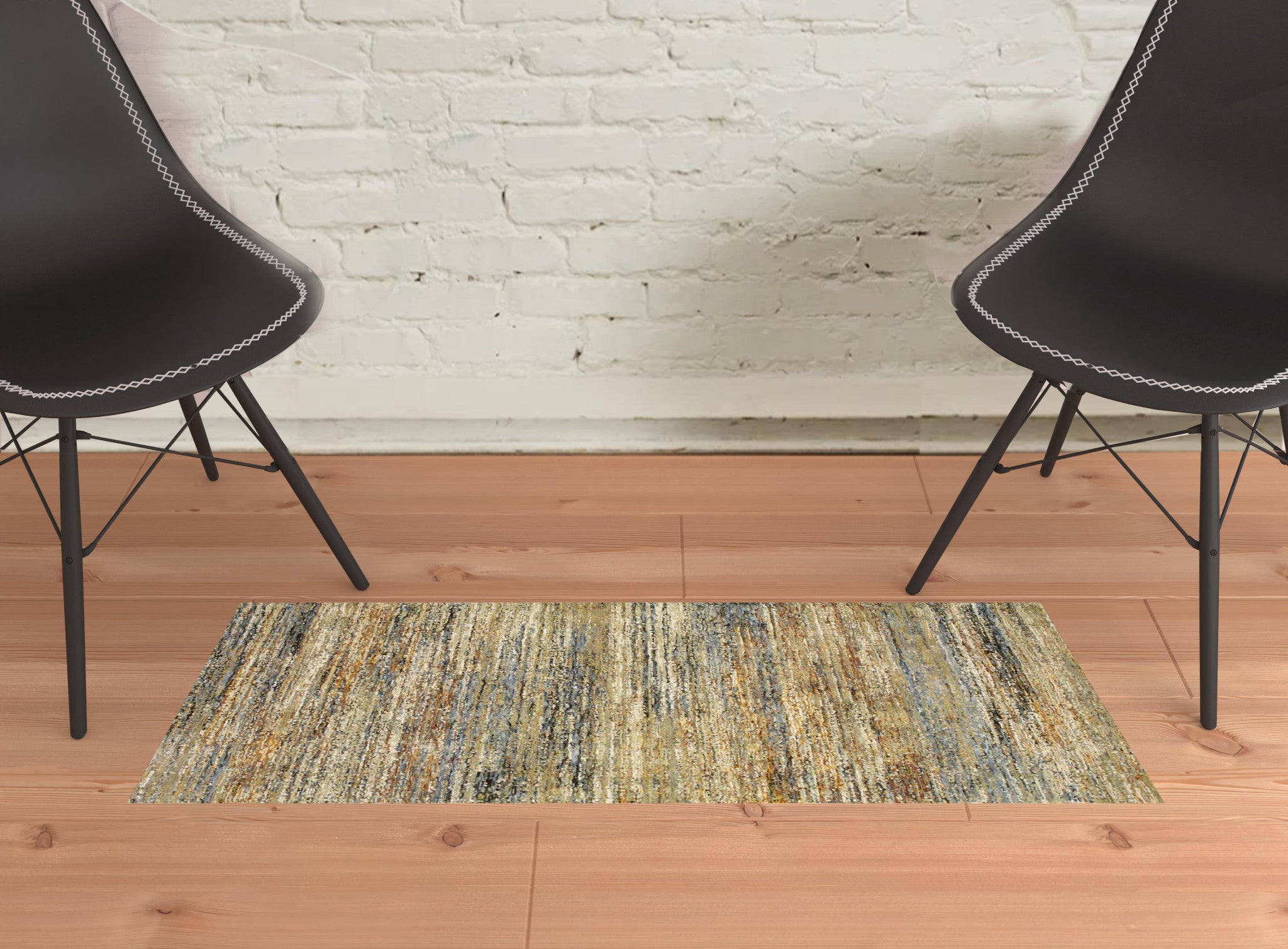 Gold Grey Tan Blue Green And Brown Abstract Power Loom Stain Resistant Area Rug - 2' x 3'