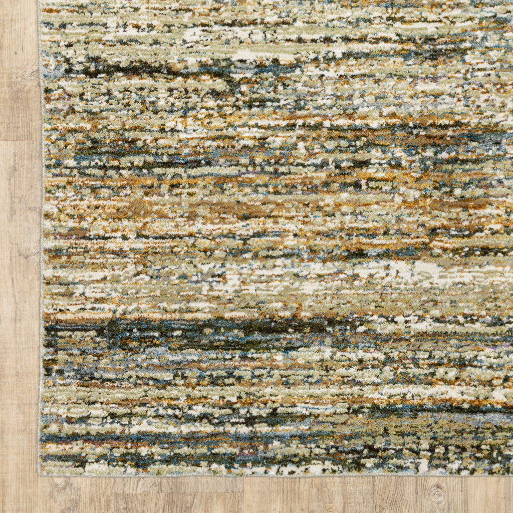 Gold Grey Tan Blue Green And Brown Abstract Power Loom Stain Resistant Area Rug - 2' x 3'