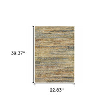 Gold Grey Tan Blue Green And Brown Abstract Power Loom Stain Resistant Area Rug - 2' x 3'