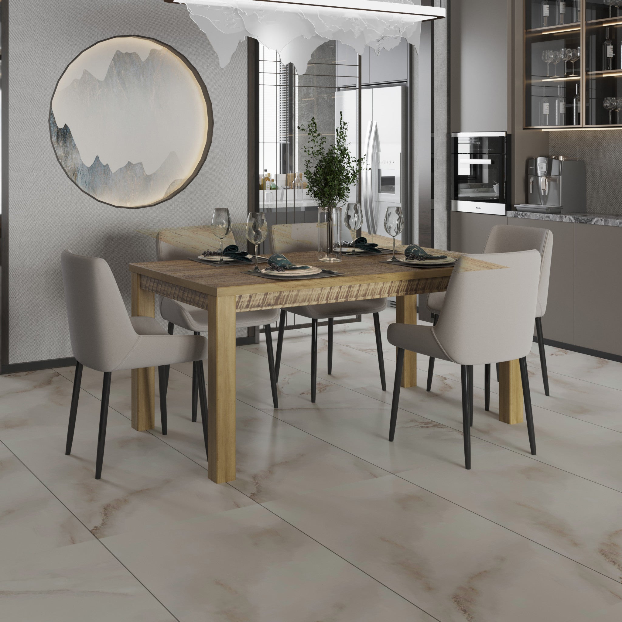 35" Walnut Light Brown Rectangular Solid Wood Dining Table