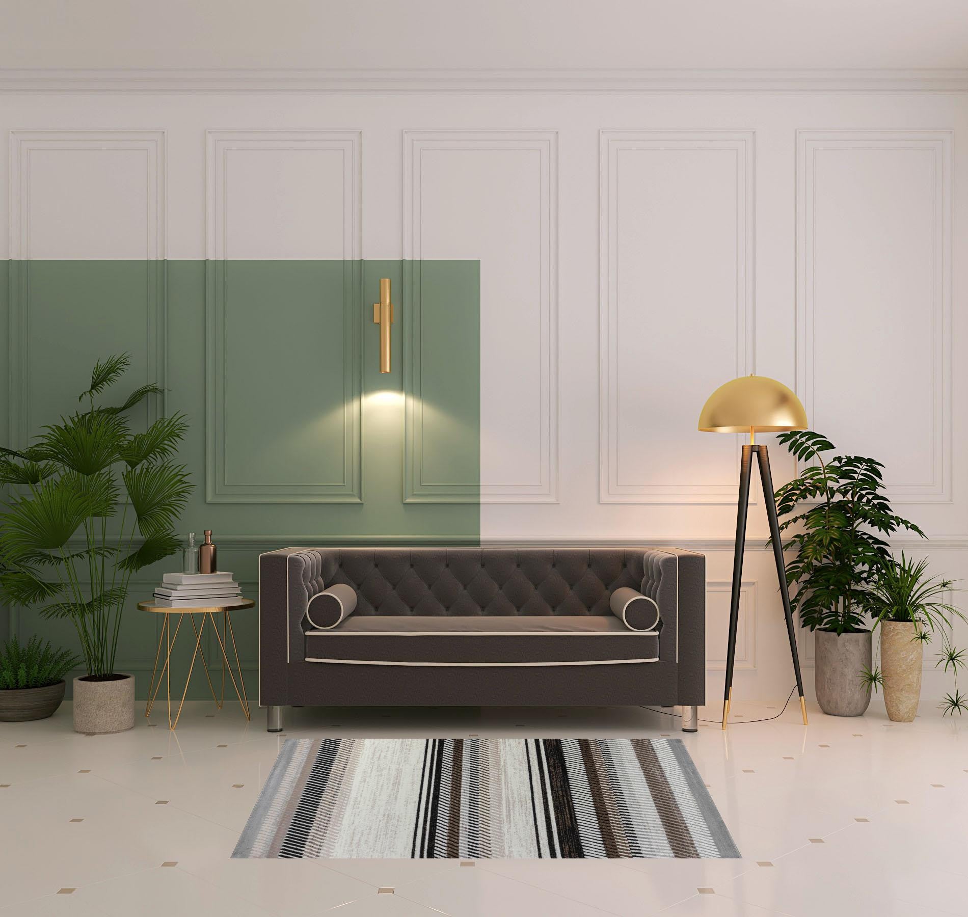 4' X 6' Beige Striped Area Rug