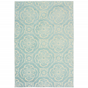 Blue Floral Stain Resistant Indoor Outdoor Area Rug - 10' x 13'