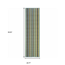 Blue Striped Stain Resistant Indoor Outdoor Area Rug - 2' x 8'