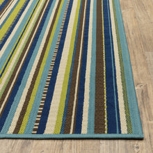 Blue Striped Stain Resistant Indoor Outdoor Area Rug - 2' x 8'
