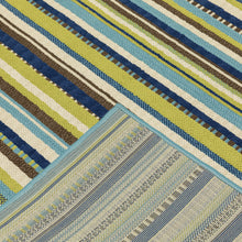 Blue Striped Stain Resistant Indoor Outdoor Area Rug - 2' x 8'