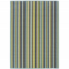 3' X 5' Blue Striped Stain Resistant Indoor Outdoor Area Rug