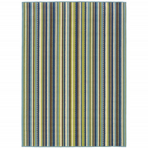3' X 5' Blue Striped Stain Resistant Indoor Outdoor Area Rug