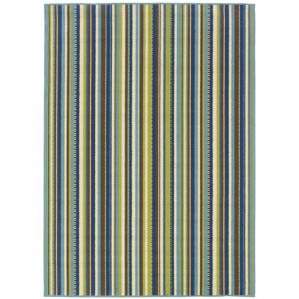 4' X 6' Blue Striped Stain Resistant Indoor Outdoor Area Rug